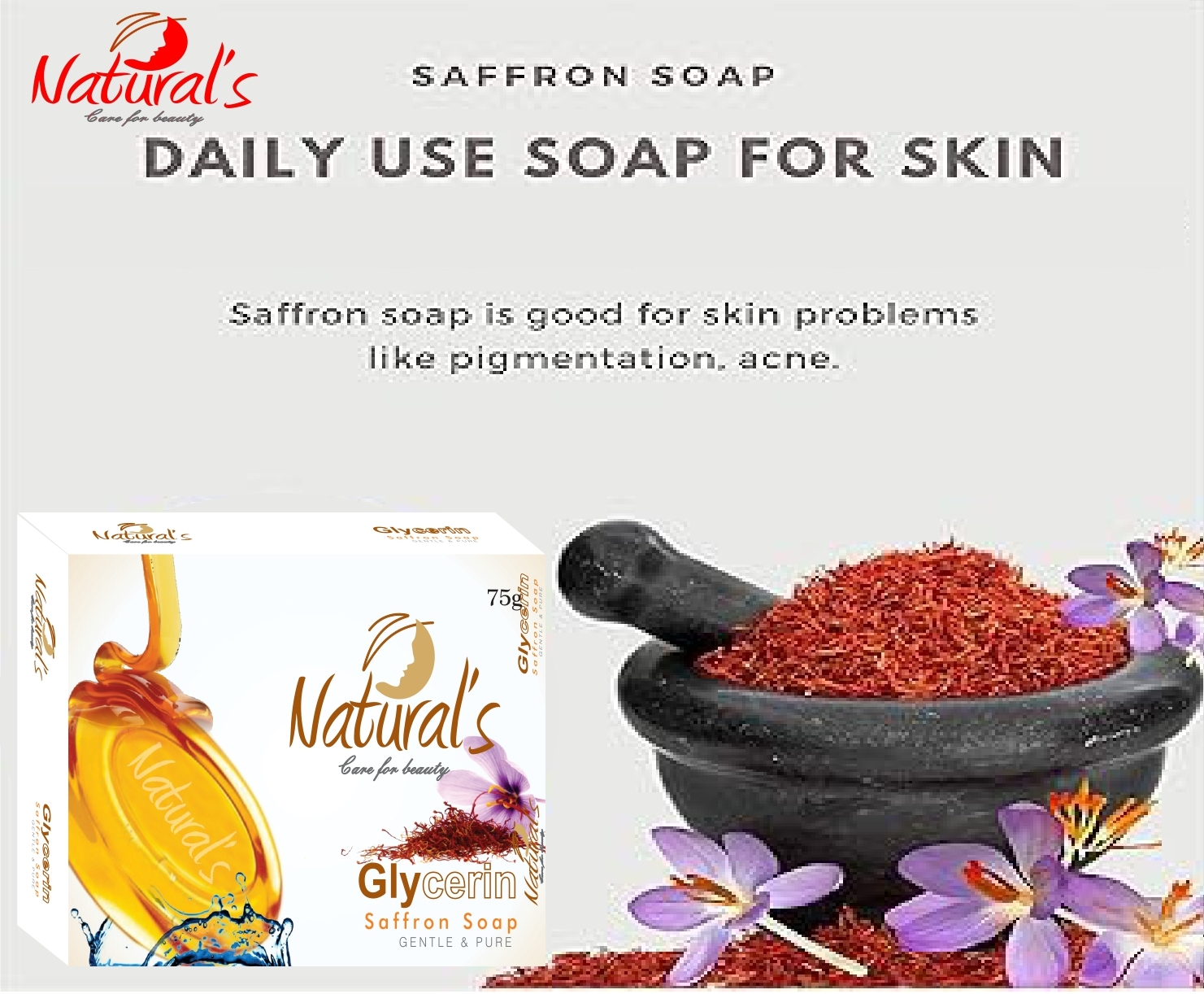 Natural's Glycerine Saffron Soap Gentle & Pure For Men's and Women's 50g - Image 3