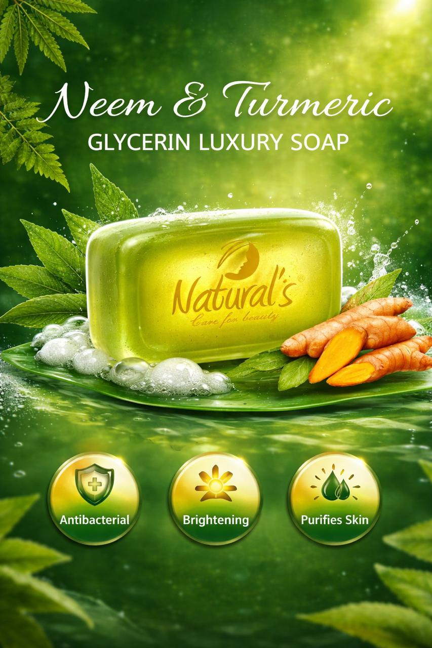 Natural's Care For Beauty Neem & Turmeric Glycerin Luxury Soap 100gm | Pack Of 4 | All Skin Type - Image 2