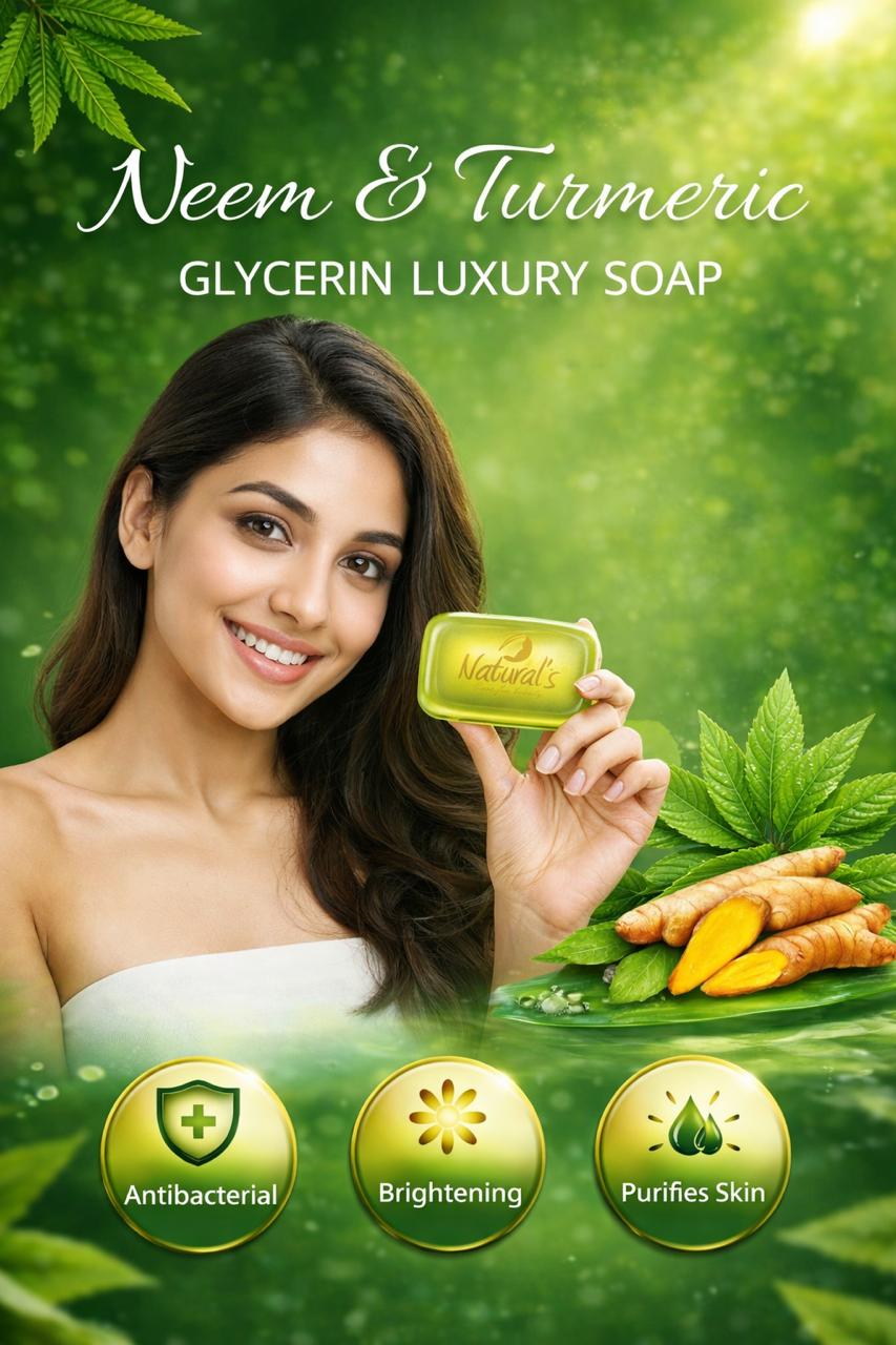 Natural's Care For Beauty Neem & Turmeric Glycerin Luxury Soap 100gm | Pack Of 4 | All Skin Type - Image 3