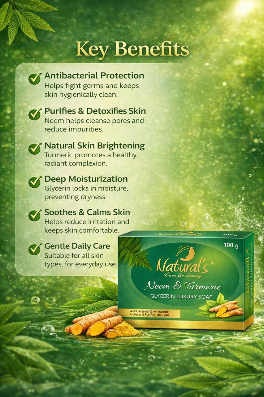 Natural's Care For Beauty Neem & Turmeric Glycerin Luxury Soap 100gm | Pack Of 4 | All Skin Type - Image 4