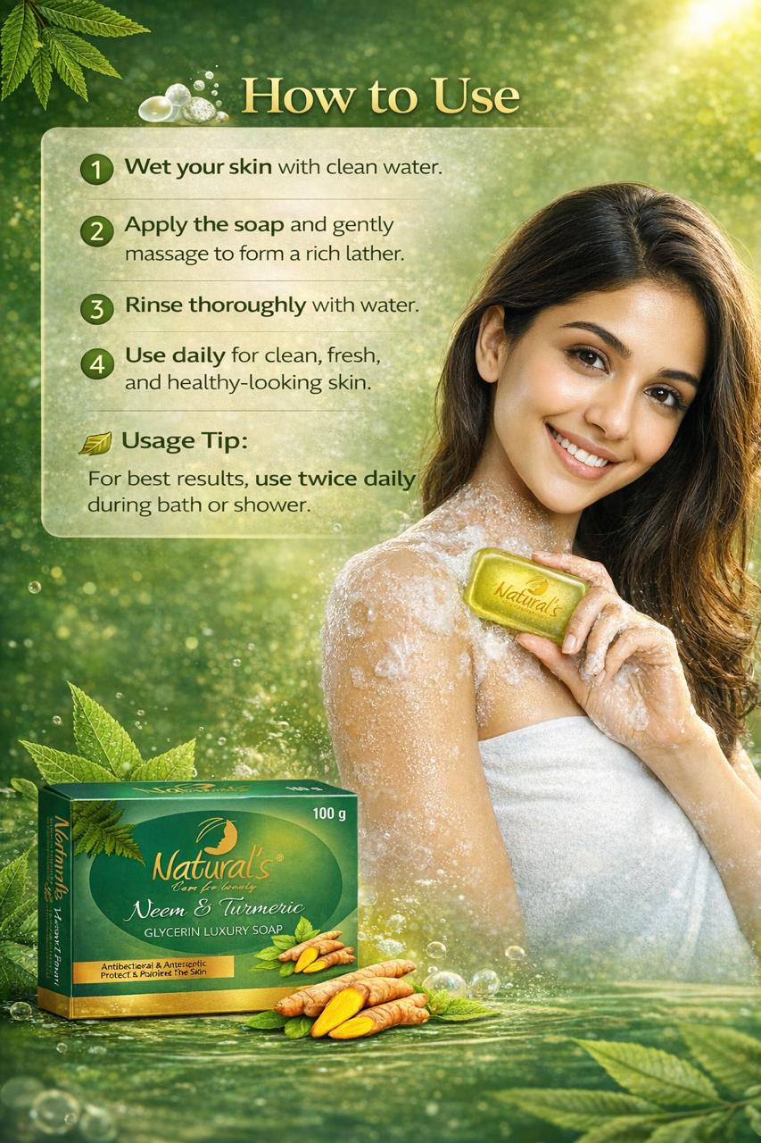 Natural's Care For Beauty Neem & Turmeric Glycerin Luxury Soap 100gm | Pack Of 4 | All Skin Type - Image 6